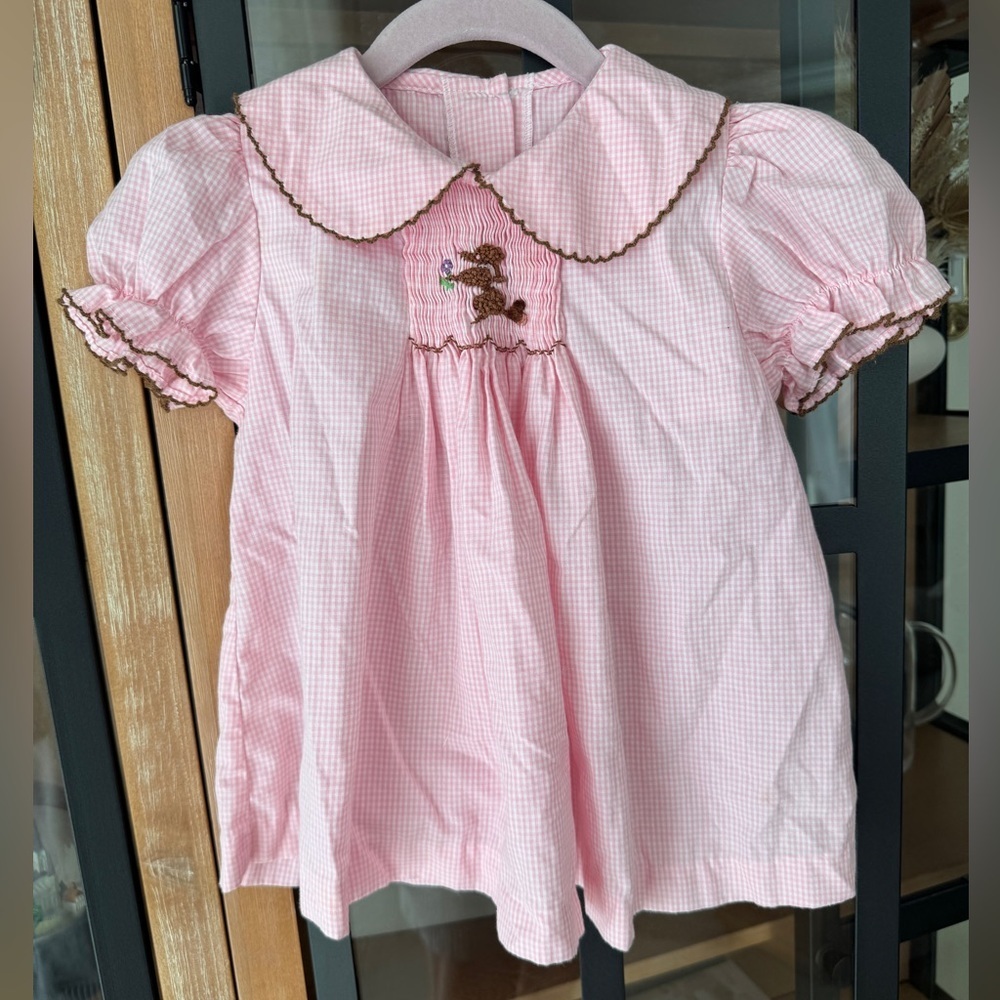 Zuccini smock poodle dog puppy top peter pan collar embroidered french knot girl